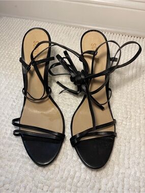 SCHUTZ Black Strappy Lace-Up Wedge Sandals